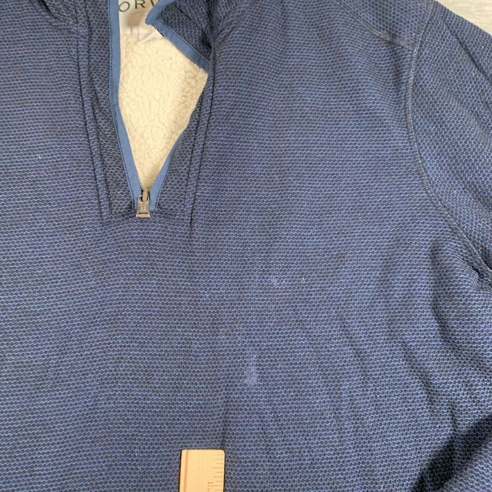 Orvis Sweater Mens Large Blue Waffle Fleece Quarter Zip Sherpa Lined Pullover - Picture 3 of 10